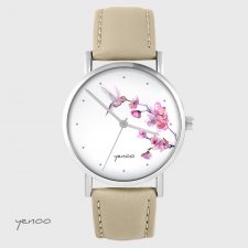 Zegarek yenoo - Koliber, oznaczenia - skórzany, beżowy