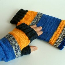 rękawiczki z bawełny, na drutach modrakowe, pomarańczowe