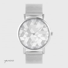 Zegarek, bransoleta - Geometric szary - metalowy mesh