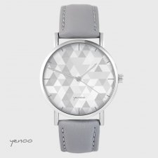 Zegarek yenoo - Geometric szary - skórzany, szary