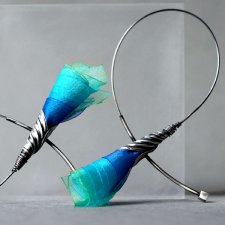 Srebrne kolczyki koła TURKUSOWE KWIATY