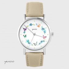 Zegarek yenoo - Kolorowy wianek - skórzany, beżowy