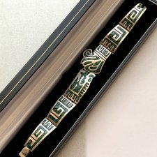Rarytas! ❤ Native American Malachit Silver 925 ❤ Modernistyczna bransoleta inkrustowana ❤ Bardzo ciekawa