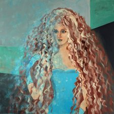 Obraz współczesny 80/80 Akt Kobieta do salonu biura niebieski abstrakcja akrylowy olejny