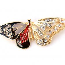 Piękna broszka motyl, emaliowana kryształki