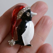 Pingwinek Mikołaj - Świąteczna broszka