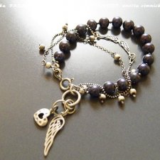 SREBRO, bransoletka  - naturalne  czarne perły