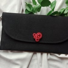 Torebka kopertówka czerwona czarna, soutache sutasz, czarna kopertówka haftowana, czarna torebka ręcznie robiona