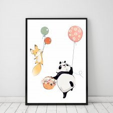 Plakat dla dzieci panda,lisek ,balonik A3