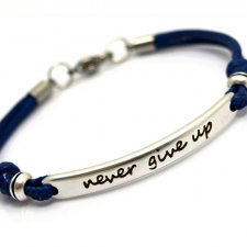 bransoletka NEVER GIVE UP navy blue (cyna+stal)