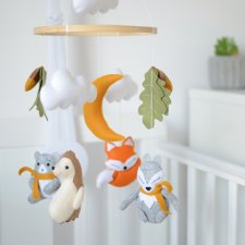 Baby Mobile, Karuzela do łóżeczka leśne zwierzęta - lis, miś, jeż, wilk, WOODLAND