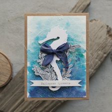 Niebieska urodzinowa kartka z konikiem morskim