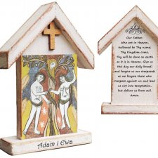 Personalizowana drewniana kapliczka z wizerunkiem Adama i Ewy (średnia)