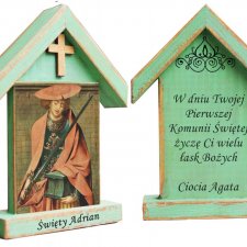Personalizowana drewniana kapliczka / ikona  z wizerunkiem Świętego Adriana (mała)