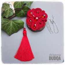 Broszka i wisior sutasz, soutache Sweet wine czerwony odpinany chwost