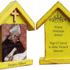 Personalizowana drewniana kapliczka / ikona z wizerunkiem Święty Albert (średnia)