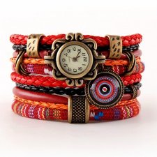 Zegarek bransoletka w stylu boho, w odcieniach czerwieni
