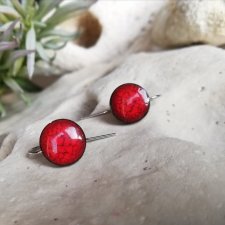 Czerwone kolczyki CERAMICZNE OCZKA na sztyftach, minimalistyczne kolczyki okrągłe, okrągłe kolczyki wiszące, czerwona biżuteria hand-made