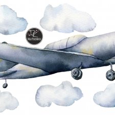 Naklejka na ścianę samolot,chmury