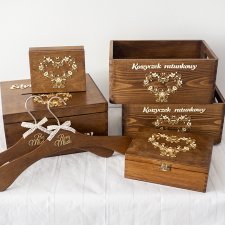 Zestaw drewnianych ozdób na ślub