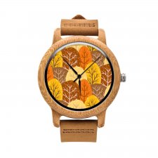 Drewniany zegarek z grafiką JESIEŃ W LESIE