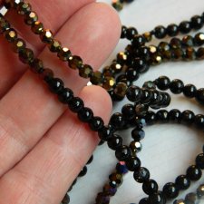 SZNUR DROBNYCH KORALIKÓW * CZARNE TĘCZOWE KORALIKI BOHO * WIECZOROWE