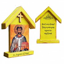 Personalizowana drewniana kapliczka / ikona z wizerunkiem Świętego Augustyna (średnia)
