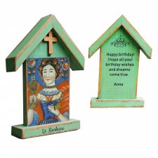 Personalizowana drewniana kapliczka / ikona  z wizerunkiem Świętej Barbary (mała)