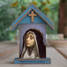 Personalizowana drewniana kapliczka / ikona  z wizerunkiem Świętej Katarzyny ze Sieny (mała)