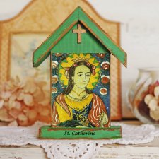 Personalizowana drewniana kapliczka / ikona  z wizerunkiem Świętej Katarzyny Aleksandryjskiej (mała)