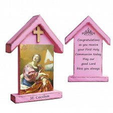 Personalizowana drewniana kapliczka / ikona  z wizerunkiem Świętej Cecyli (mała)
