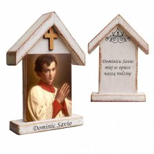 Personalizowana drewniana kapliczka / ikona  z wizerunkiem Świętego Dominika Savio (mała)