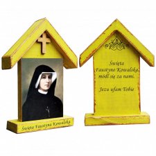 Personalizowana drewniana kapliczka / ikona  z wizerunkiem Świętej Faustyny Kowalskiej (mała)