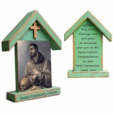 Personalizowana drewniana kapliczka / ikona  z wizerunkiem Świętego Franciszka z Asyżu (mała)