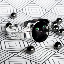 czarny kot - nowoczesna bransoleta z grafiką w szkle