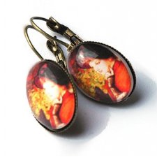 Kolczyki szkło mosiądz obraz piękność w kapeluszu