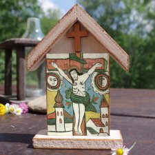 Personalizowana drewniana kapliczka / ikona  z wizerunkiem Jezusa Chrystusa  (mała)