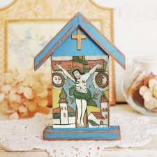 Personalizowana drewniana kapliczka z wizerunkiem Jezusa w cierniowej koronie (duża)