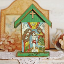 Personalizowana drewniana kapliczka / ikona  z wizerunkiem Jezusa Chrystusa Zesłanie Ducha Świętego  (mała)