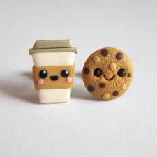 Śmieszne Kolczyki Kawa i Ciastko Kolorowe Kolczyki z Modeliny