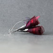 Srebrne kolczyki burgund z tkaniną