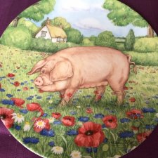 Royal Doulton 1997 - Cornflower by Debbie Cook a charming ' hampshire ' with  her piglets  in the ' collection kolekcjonerski talerz porcelanowy z cer