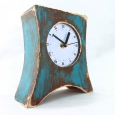 Zegar biurkowy drewniany hand made turkusowy