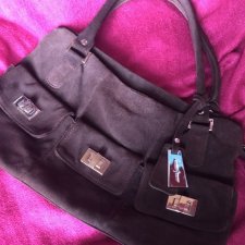 JASPER CONRAN - VINTAGE BAG -  zamsz naturalny torebka ba ramię piękny kolor gorzkiej czekolady