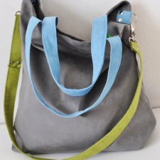 Torba hobo XXL - szarość, limonka, błękit