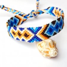 Żeglowanie po jeziorze - ręcznie pleciona bransoletka przyjaźni, bawełna, aztecka bransoletka etniczna, niebieski, brąz, kremowy, rozmiar uniwersalny