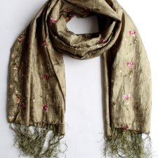 Szal vintage hafty oliwkowy