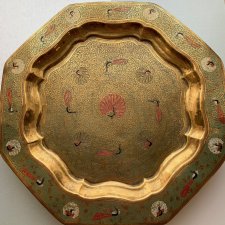 Antique Indian Brass, Enamel Tray/plate - 38cm. ❀ڿڰۣ❀ Ręcznie grawerowana
