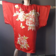 REZERWACJA DLA  ULI 100% SILK RĘCZNIE MALOWANA * UNIKAT ORYGINAŁ KIMONO KIMONOWA SUKIENKA CZERWONA ORIENT * SUKIENKA Z NATURALNEGO JEDWABIU * OVERSIZE