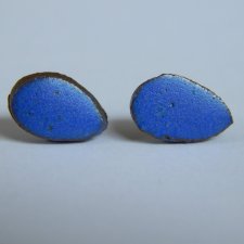 Kolczyki ceramiczne sztyfty handmade niebieskie kropelki